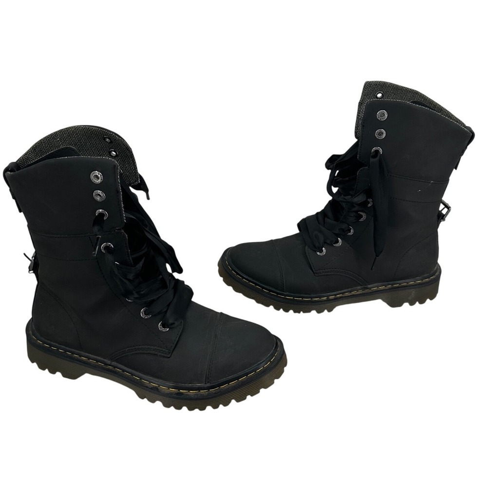 Dr. Martens Yuba Black Matte Leather Goth Ribbon Lace Up Combat Boots Woman's 9